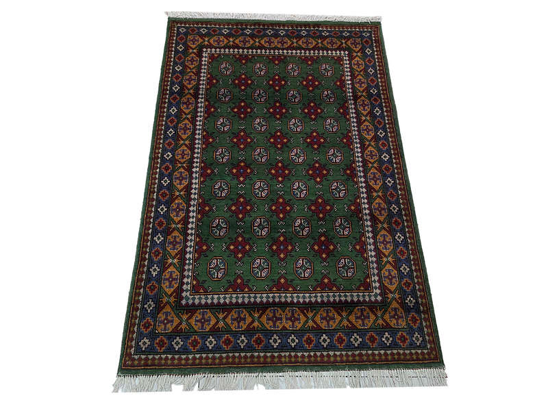 Beautiful Green Afghan Kunduz Bukhara Carpet - 182 x 124 CM