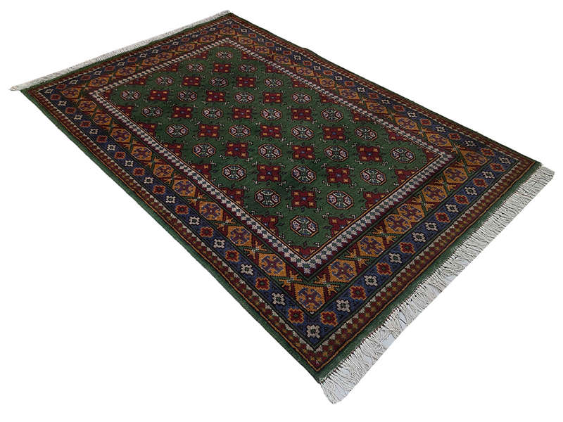 Beautiful Green Afghan Kunduz Bukhara Carpet - 182 x 124 CM