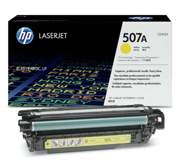 Original HP # 507LASERJET ENTERPRISE 500 COLOR M551 YELLOW PRINT CARTRIDGE.