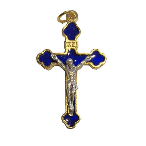 Small Gold and Colour Budded Crucifix - Blue