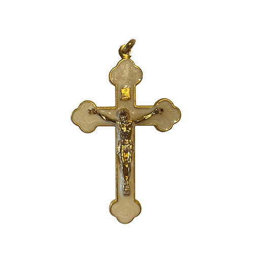 Budded Crucifix Medium White and Gold