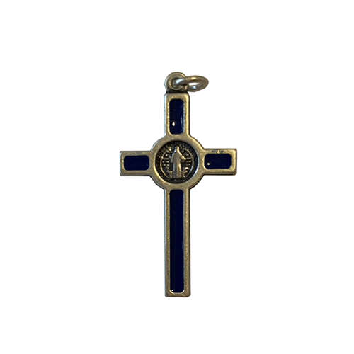 Saint Benedict Crucifix Small Blue and Silver