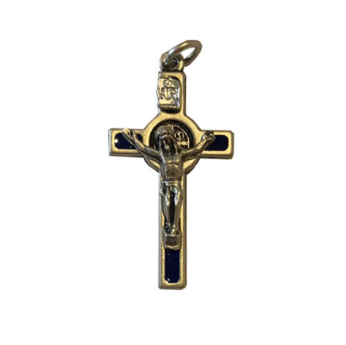 Saint Benedict Crucifix Small Blue and Silver