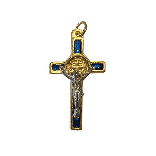 Saint Benedict Crucifix Small Blue and Gold