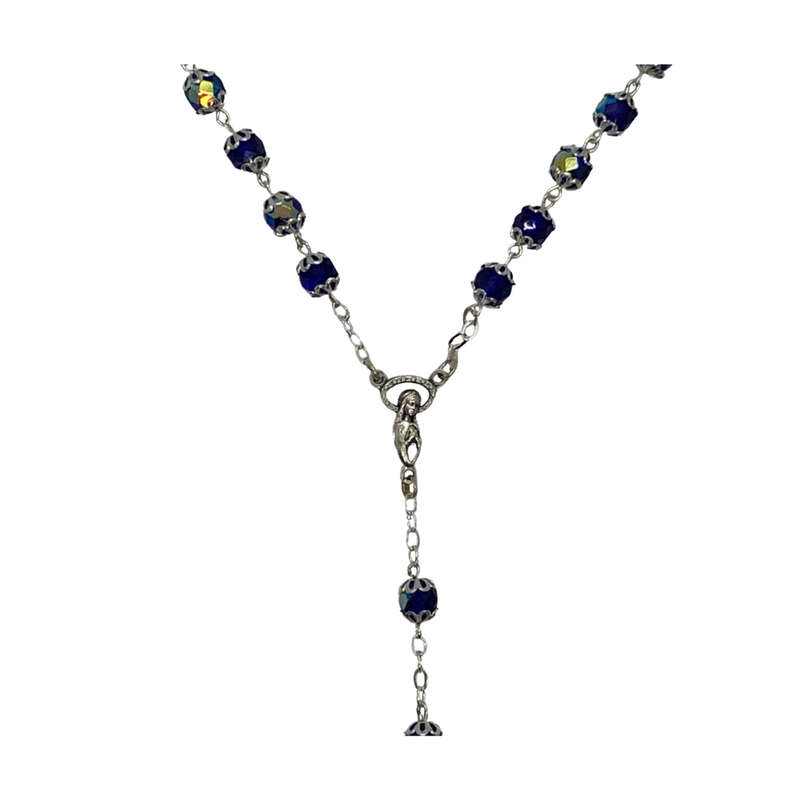Blue Chrystal Rosary with Silver Caps
