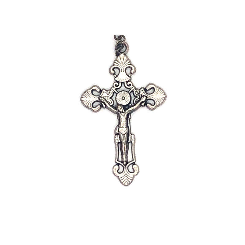 Chrystal Blue Rosary With Ornate Crucifix