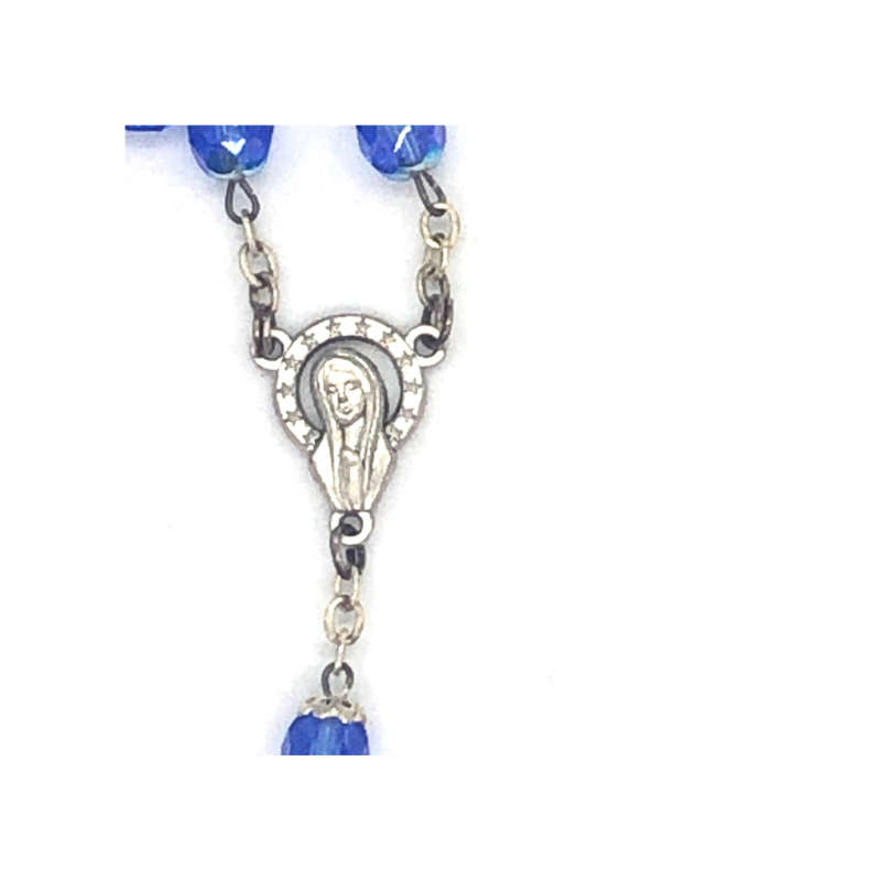 Chrystal Blue Rosary With Ornate Crucifix