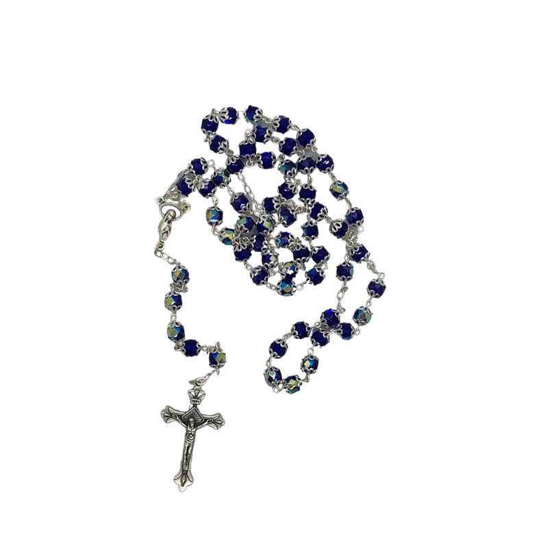 Blue Chrystal Rosary with Silver Caps