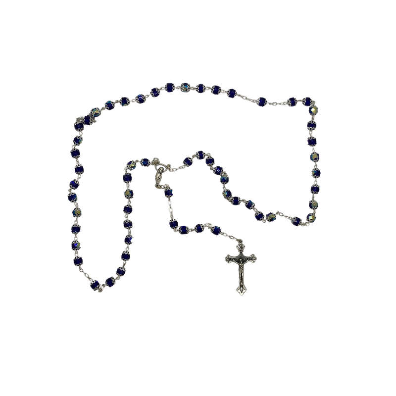 Blue Chrystal Rosary with Silver Caps