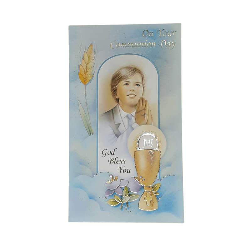 Blue First Holy Communion Card For a Boy