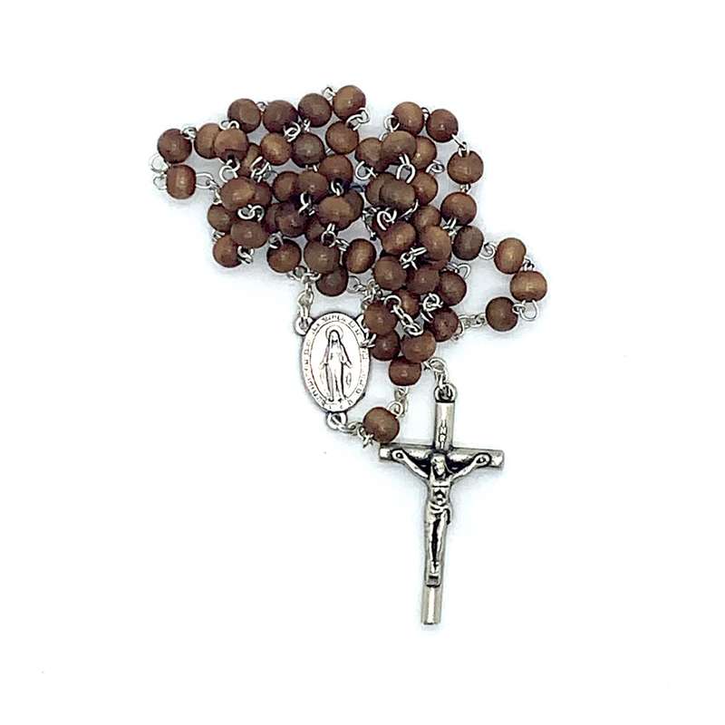 Small Wooden Bead Miraculous Medal Rosary