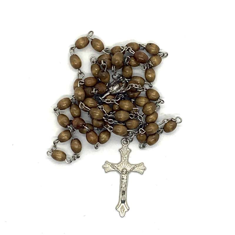 Oval Bead Light Wood Rosary