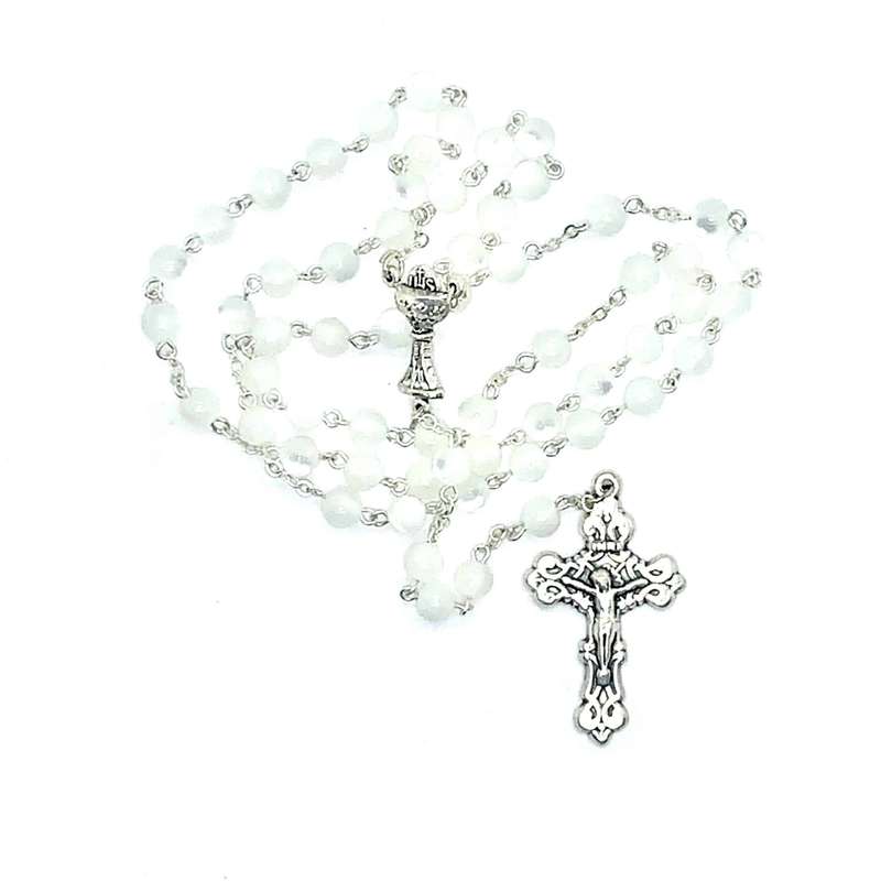 Boxed White Communion Round Bead Rosary