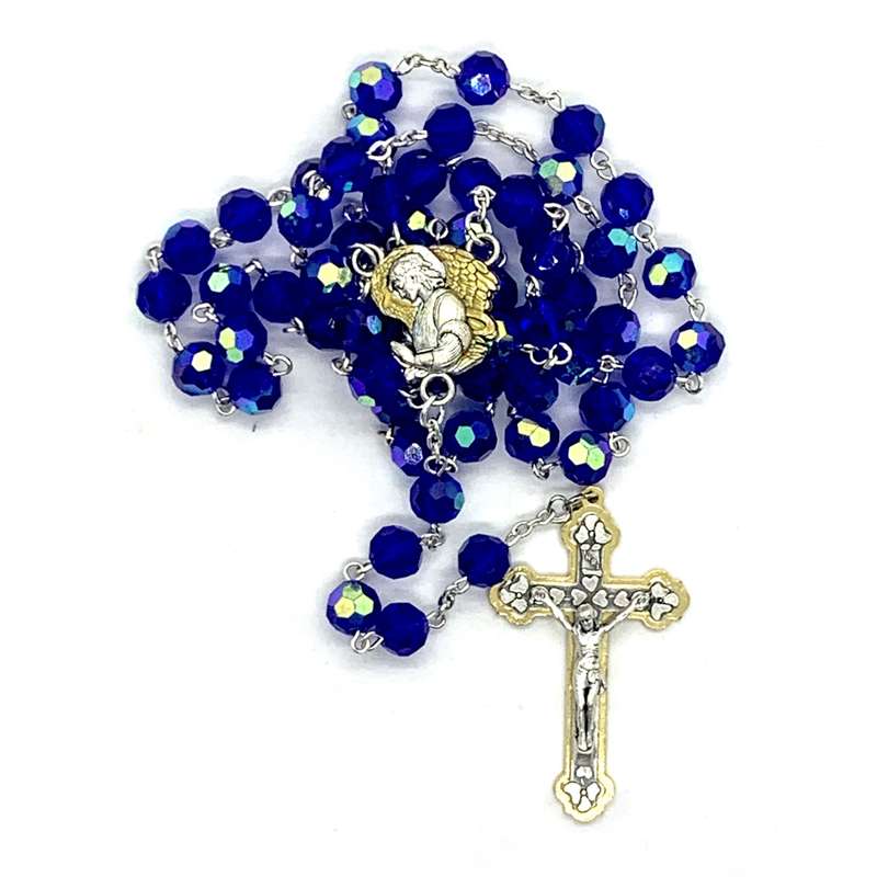 Blue Chrystal Rosary with Angel Centrepiece