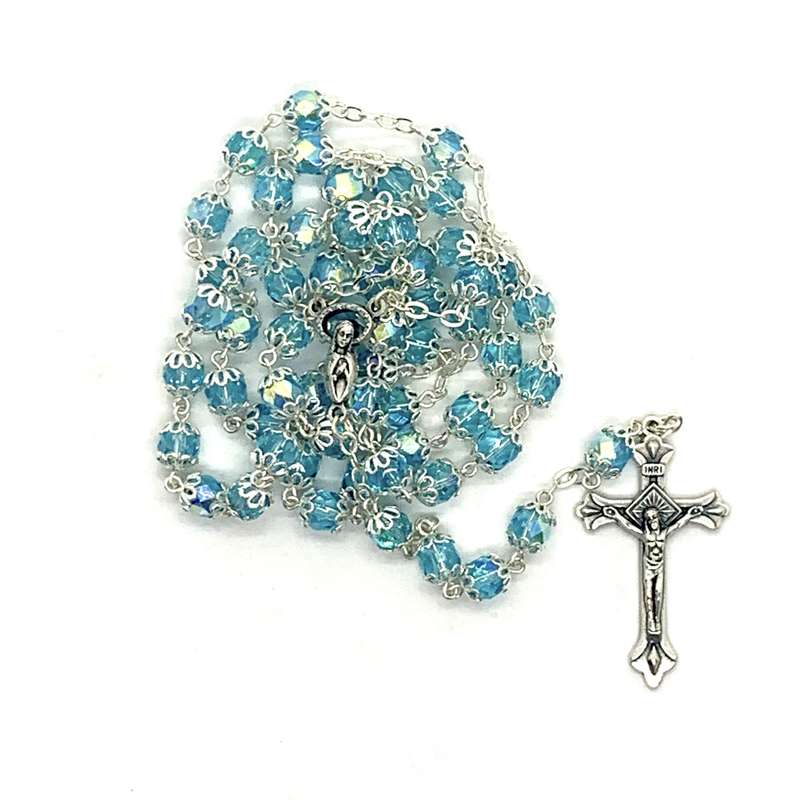 Semi Chrystal Light Blue Rosary