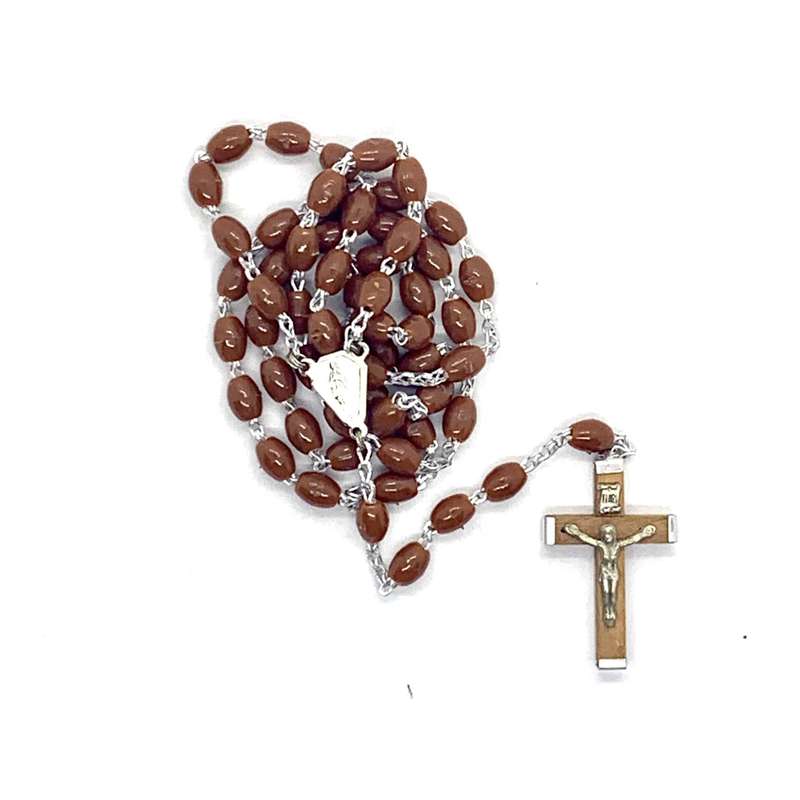 Plastic Brown Rosary With Triple Links