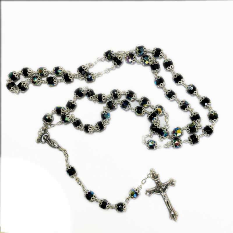 Chrystal Rosary Dark Blue with Silver Caps