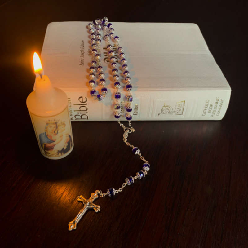 Blue Chrystal Rosary with Silver Caps