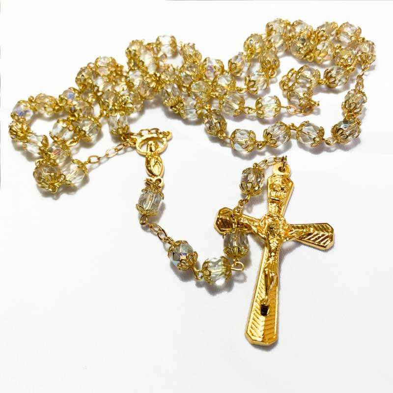 Gilt and Clear Bead Chrystal Rosary