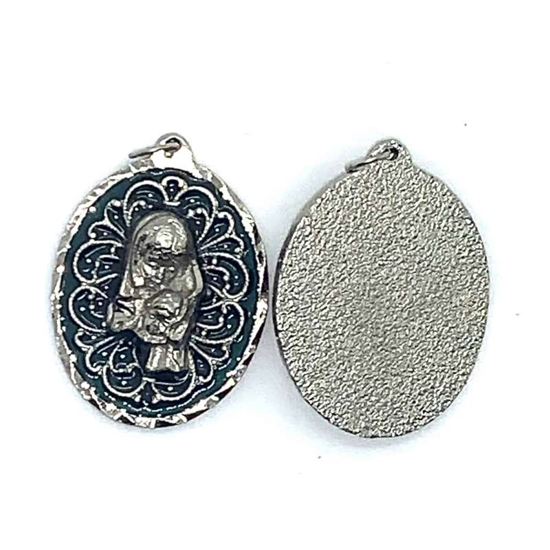 Blue and Silver Mary and Jesus Medal