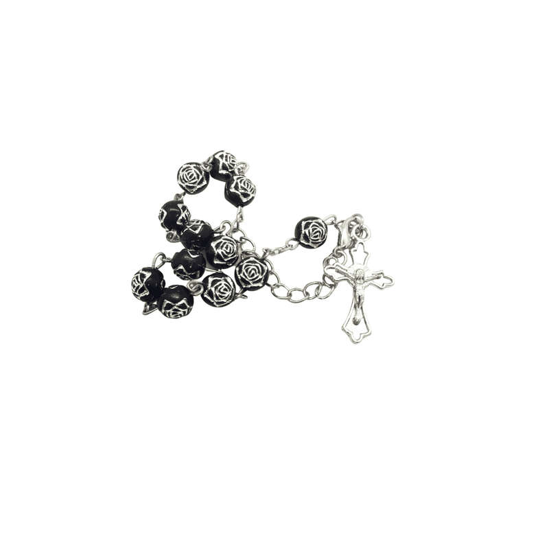 Black and Silver Rose Decade Rosary