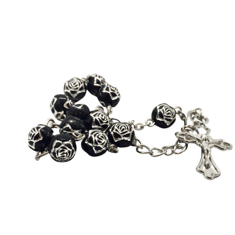 Black and Silver Rose Decade Rosary