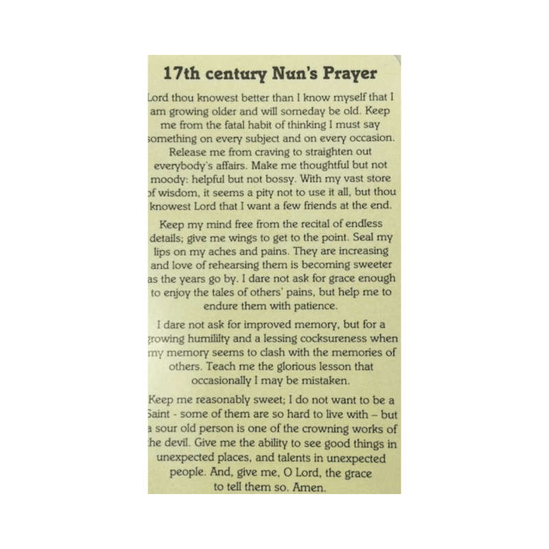 17th Century Nuns Prayer Holy Card