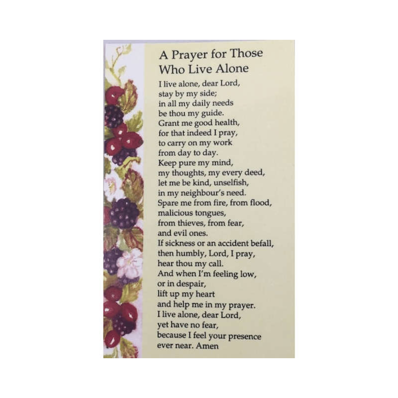 A Prayer For Those Who Live Alone Holy Card