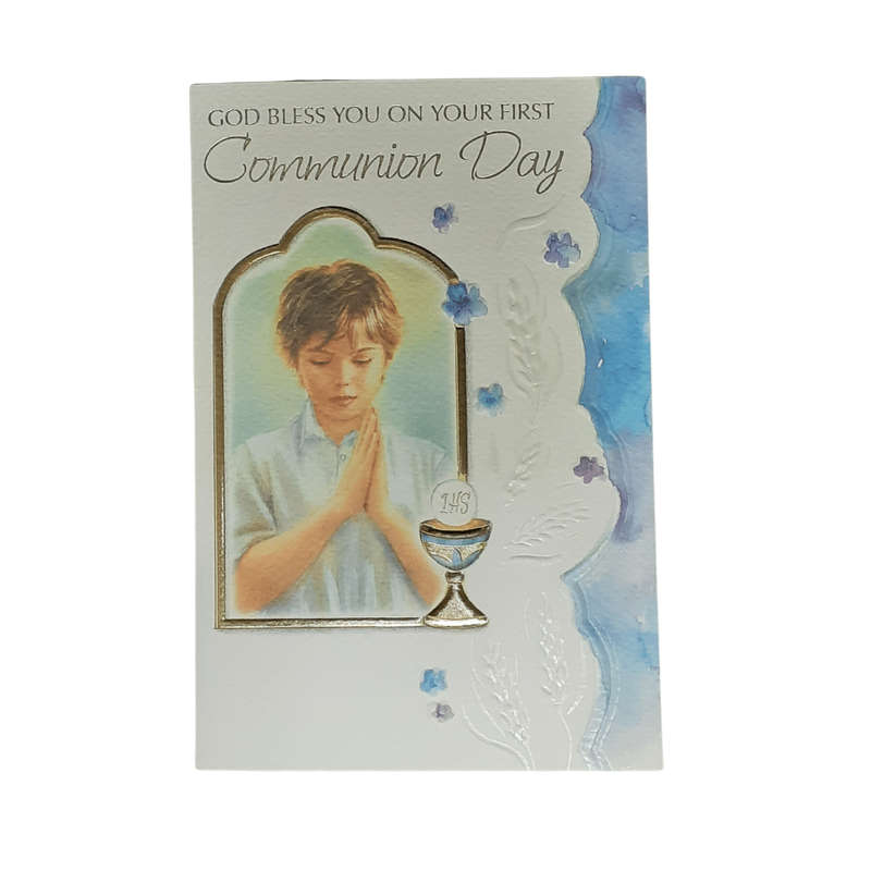 Boy's Modern First Holy Communion Card