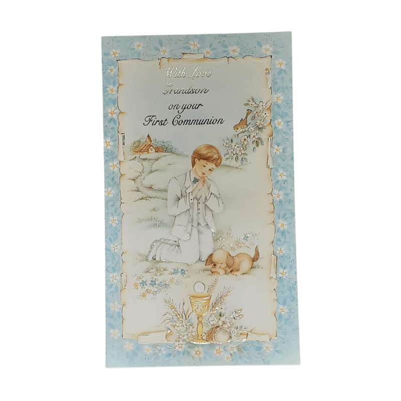 Blue Grandson's First Holy Communion Card