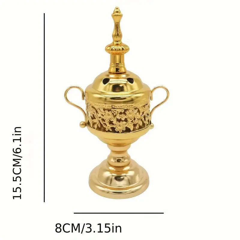15cm Golden Table Incense Burner - Floral Design