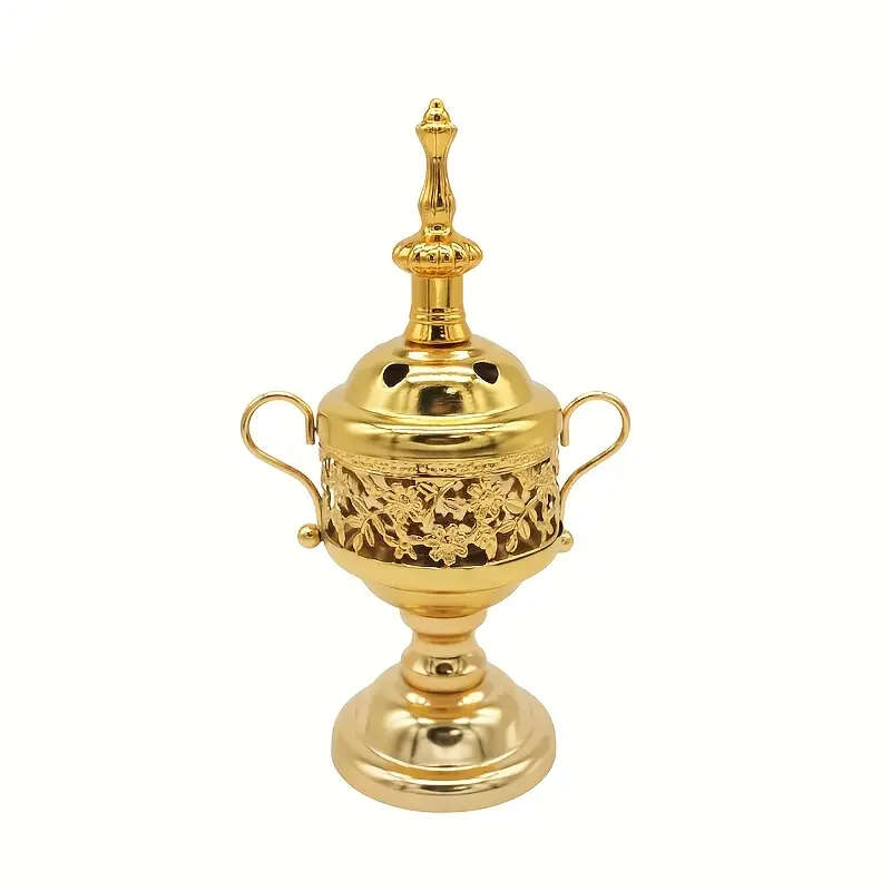 15cm Golden Table Incense Burner - Floral Design