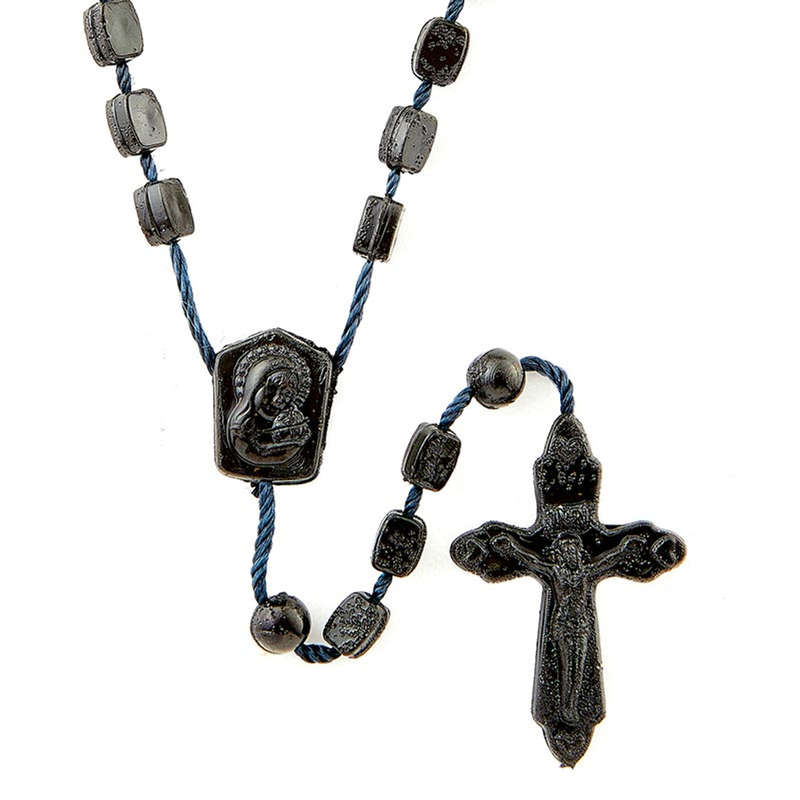32cm St Benedict Black plastic Rosary with Case