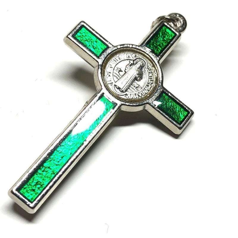 10.5cm St Benedict Crucifix - Green Inlay