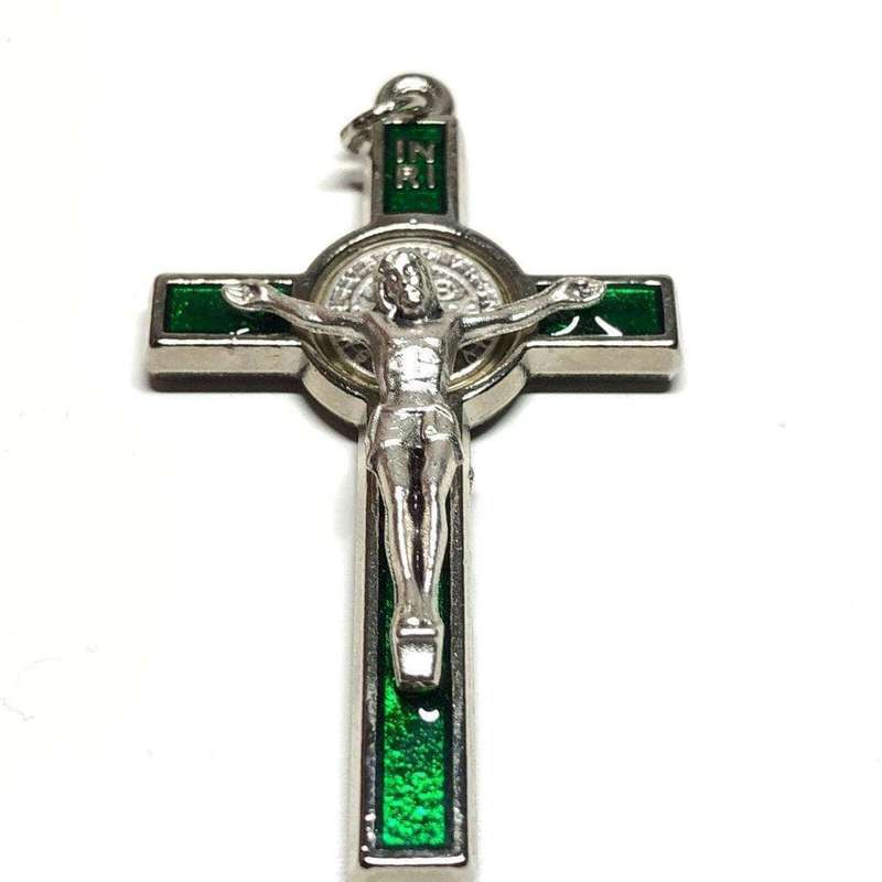 10.5cm St Benedict Crucifix - Green Inlay