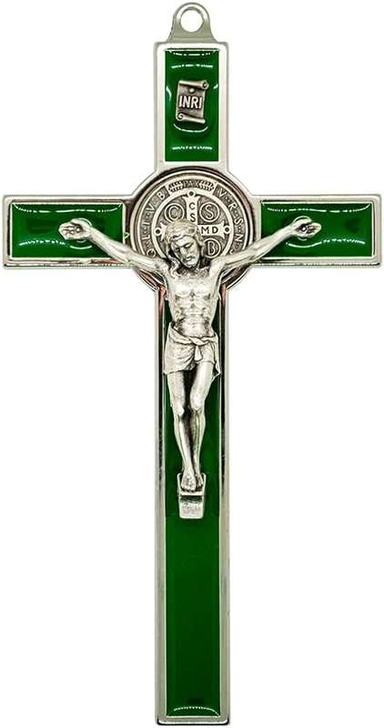 10.5cm St Benedict Crucifix - Green Inlay