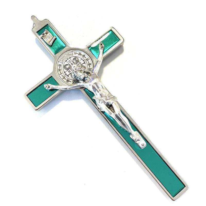 10.5cm St Benedict Crucifix - Green Inlay