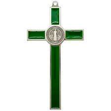 10.5cm St Benedict Crucifix - Green Inlay