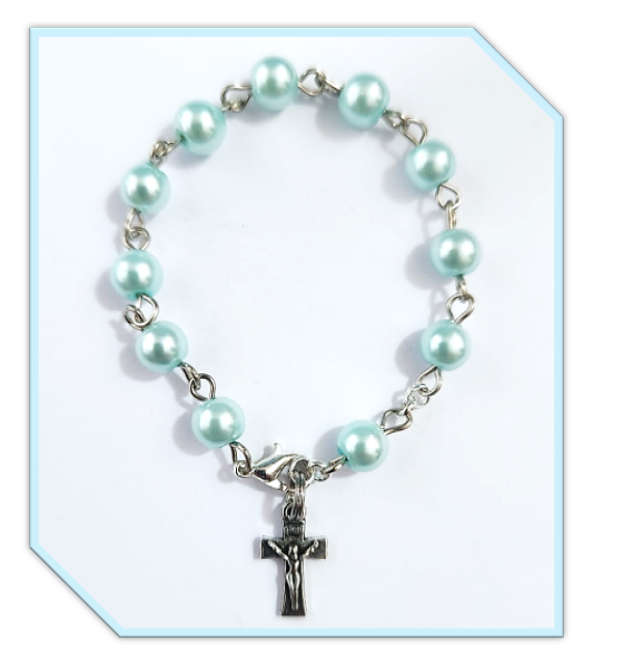 Baby/Child One Decade Rosary Bracelet - Blue faux pearl