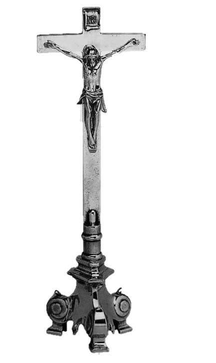 Ornate Crucifix Square Base - 44cm tall Antique Silver - Italian Import