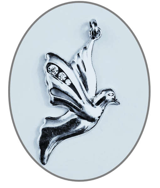 Sterling silver 32mm Dove with 3 graded Cubic Zirconia