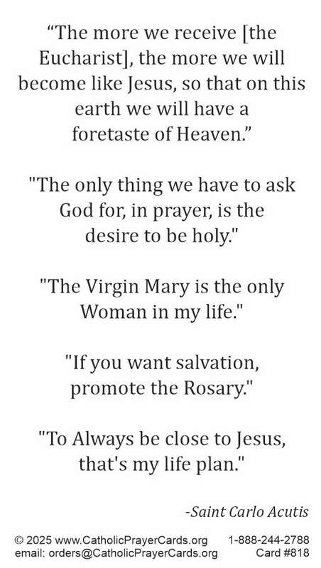 Quotes of Saint Carlo Acutis - 1991 - 2006 Holy Card