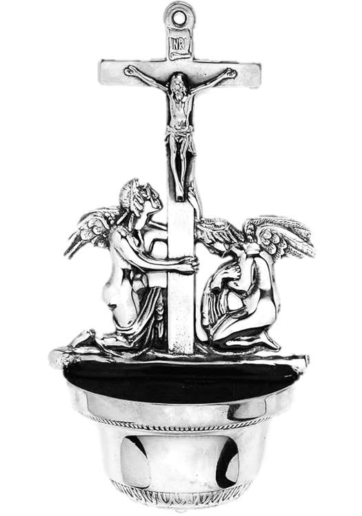 Large Italian Angel Holy Water Font in Silver - Wall