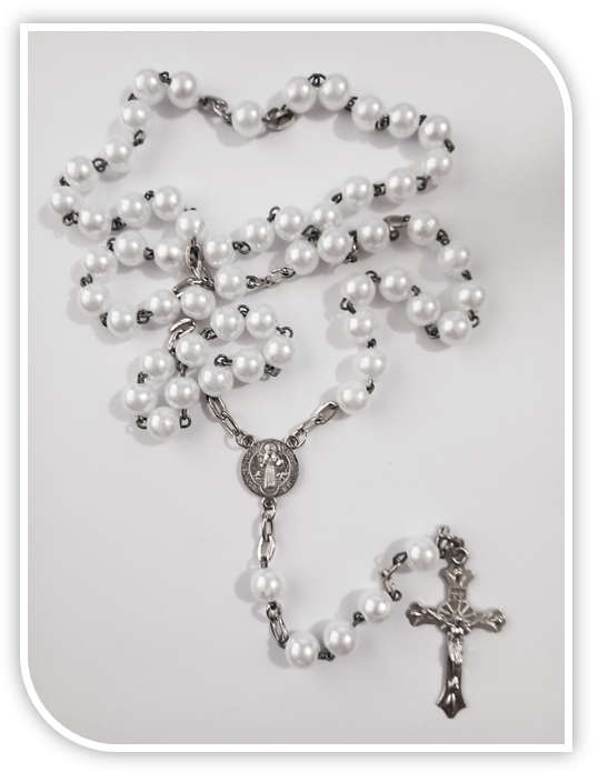 8mm White Faux Pearl Rosary