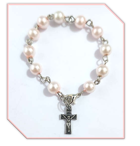 Baby/Child One Decade Rosary Bracelet - Pink faux pearl