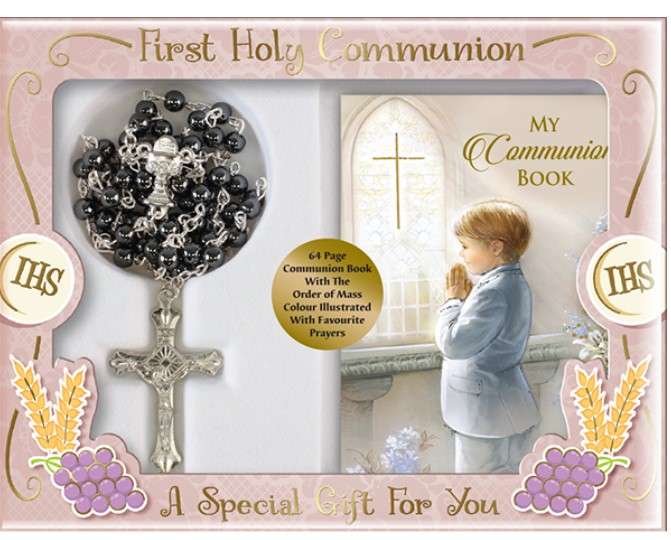 Gift Set - Hematite Rosary & Mass Book - Boy