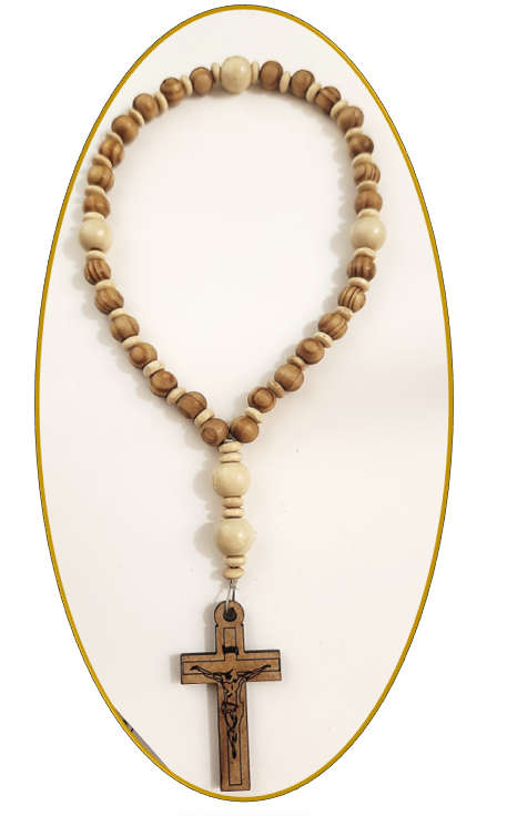 Anglican Rosary - Wooden - Olive wood and Cream Beads
