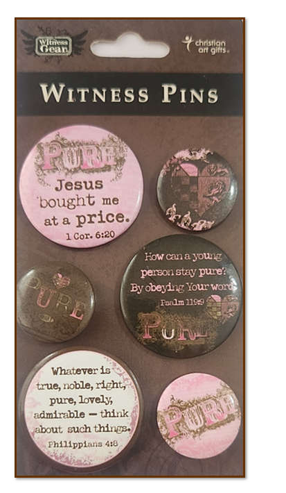 Witness pins - pink - set of 6