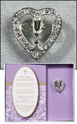 First Holy Communion Diamante Heart/Chalice Pin Gift Box