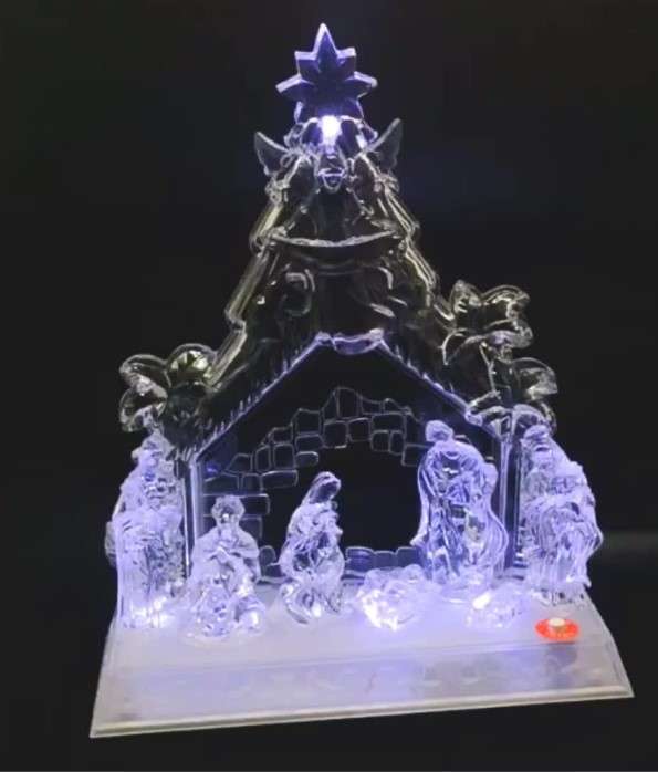 27cm Acrylic Nativity - Plays carols & Lights up
